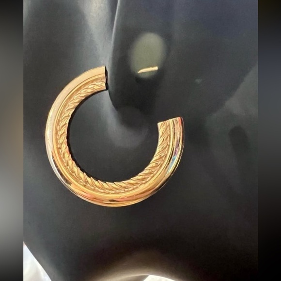 Vintage Gold post hoops with high shine and braided texture statement earrings - Picture 2 of 10